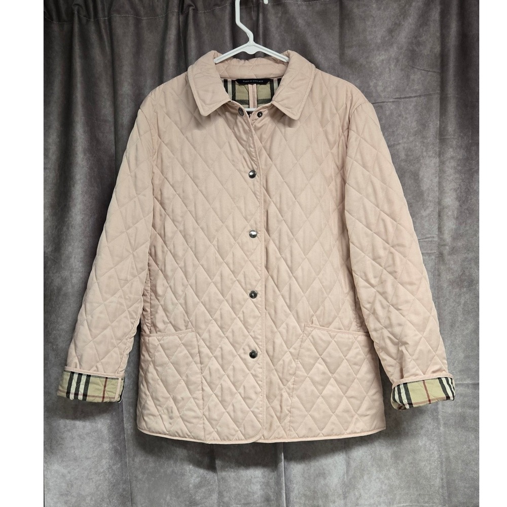 Burberry London Pink Quilted Jacket Nova Check Lining Made in England Womens L - Picture 14 of 16
